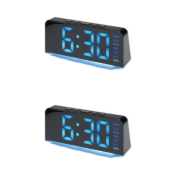 Unique Bargains 2 Pcs Digital Dual Alarm Clock for Bedroom Black Blue