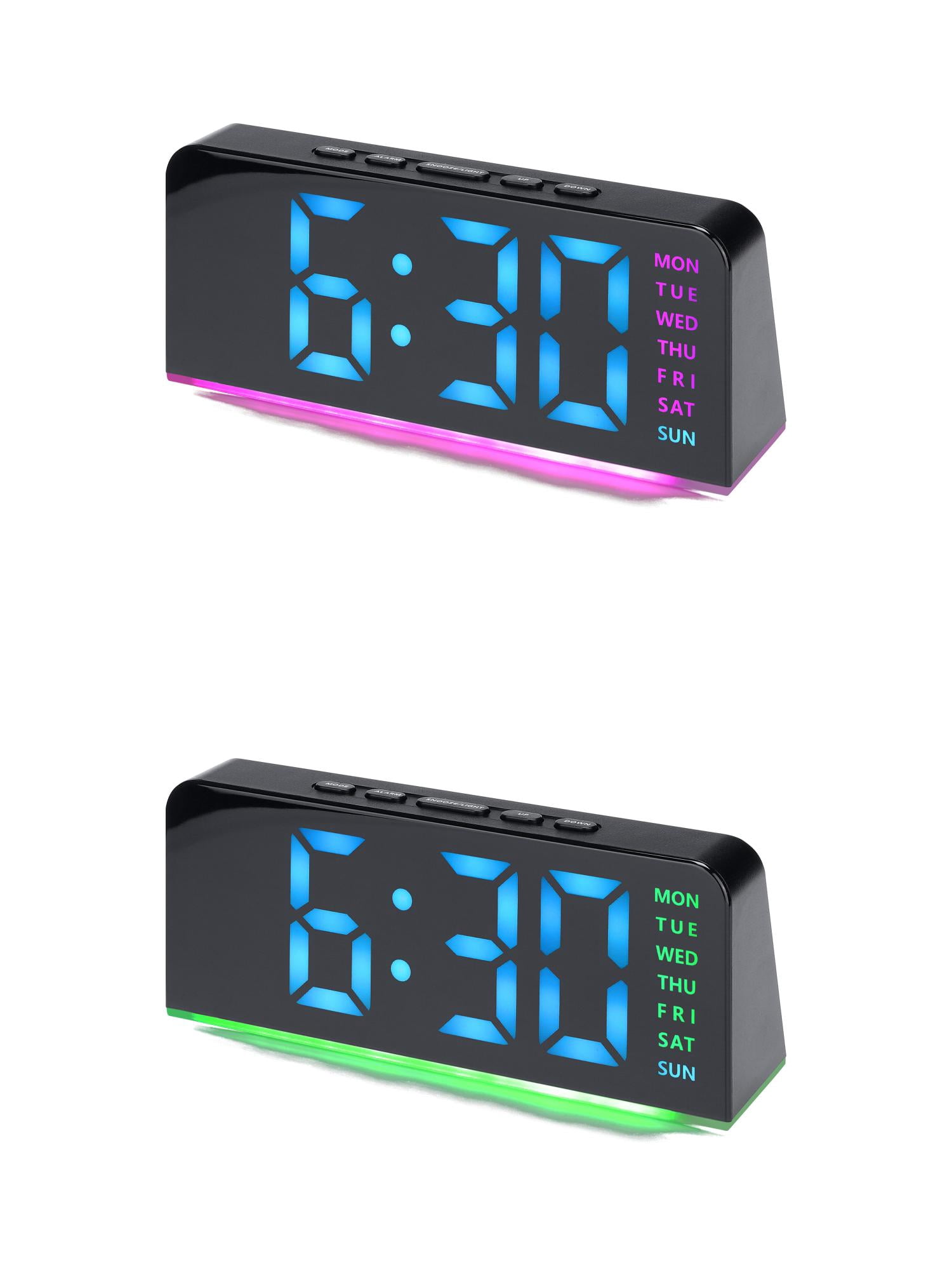 Unique Bargains 2 Pcs Digital Dual Alarm Clock for Bedroom Black Green/Black Pink