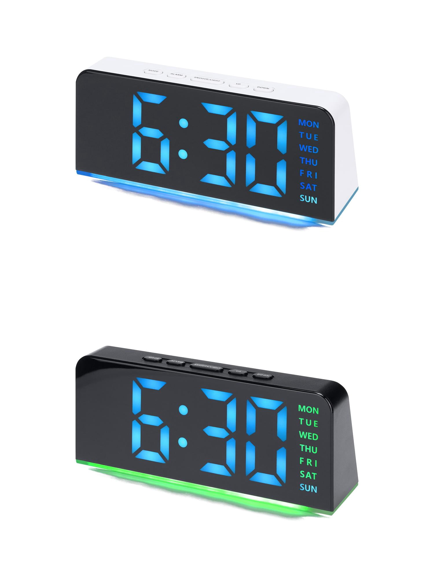 Unique Bargains 2 Pcs Digital Dual Alarm Clock for Bedroom Black Green/White Blue