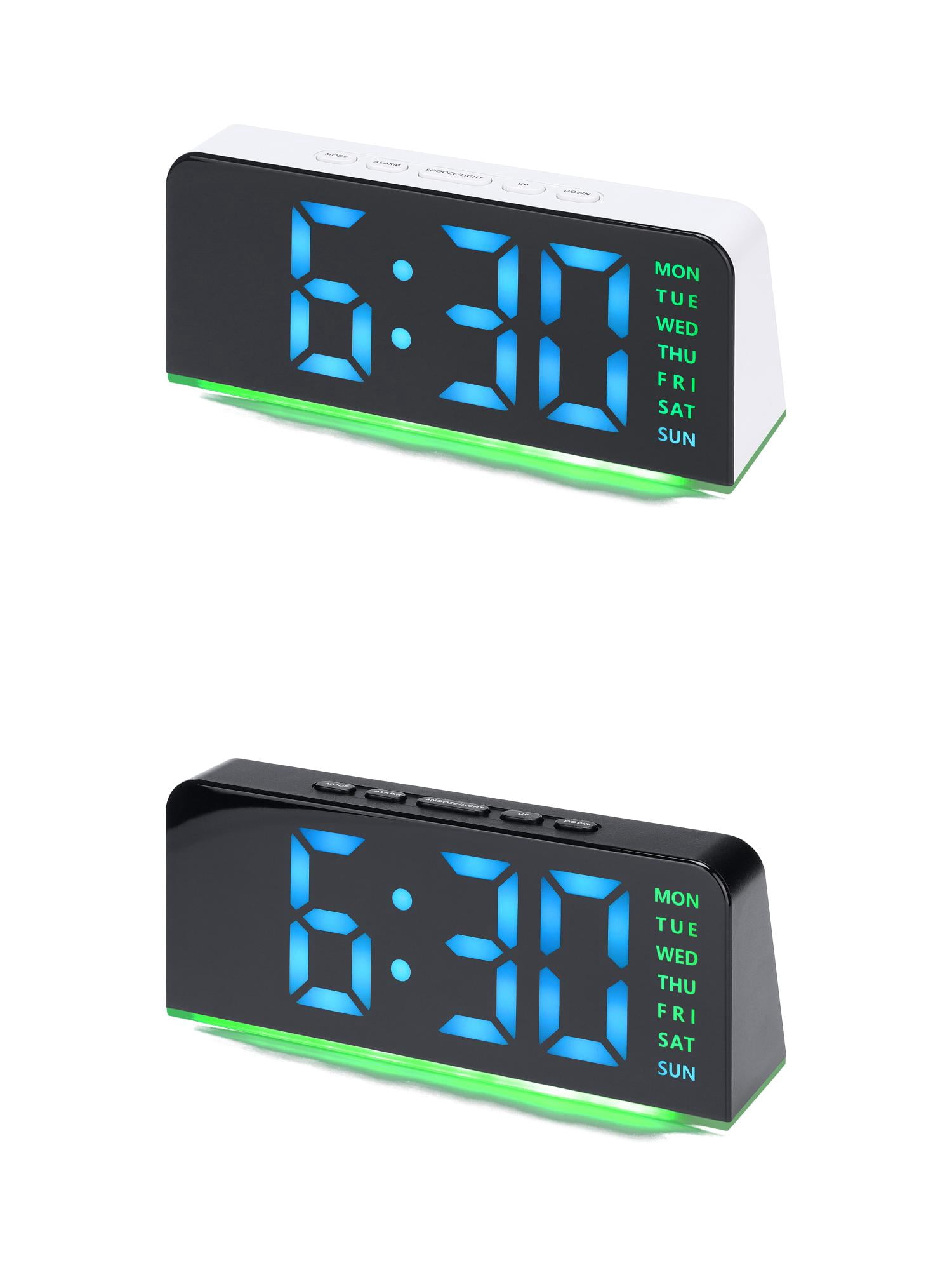 Unique Bargains 2 Pcs Digital Dual Alarm Clock for Bedroom Black Green/White Green