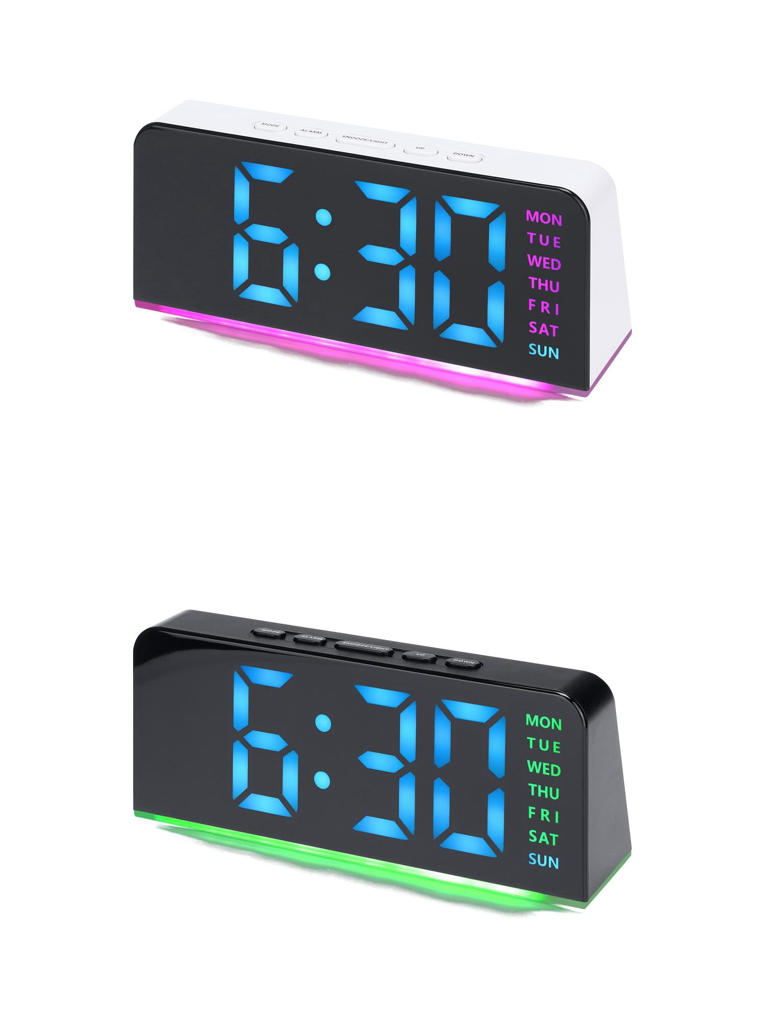 Unique Bargains 2 Pcs Digital Dual Alarm Clock for Bedroom Black Green/White Pink