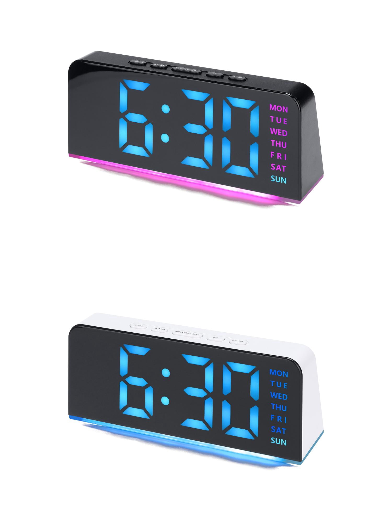 Unique Bargains 2 Pcs Digital Dual Alarm Clock for Bedroom Black Pink/White Blue