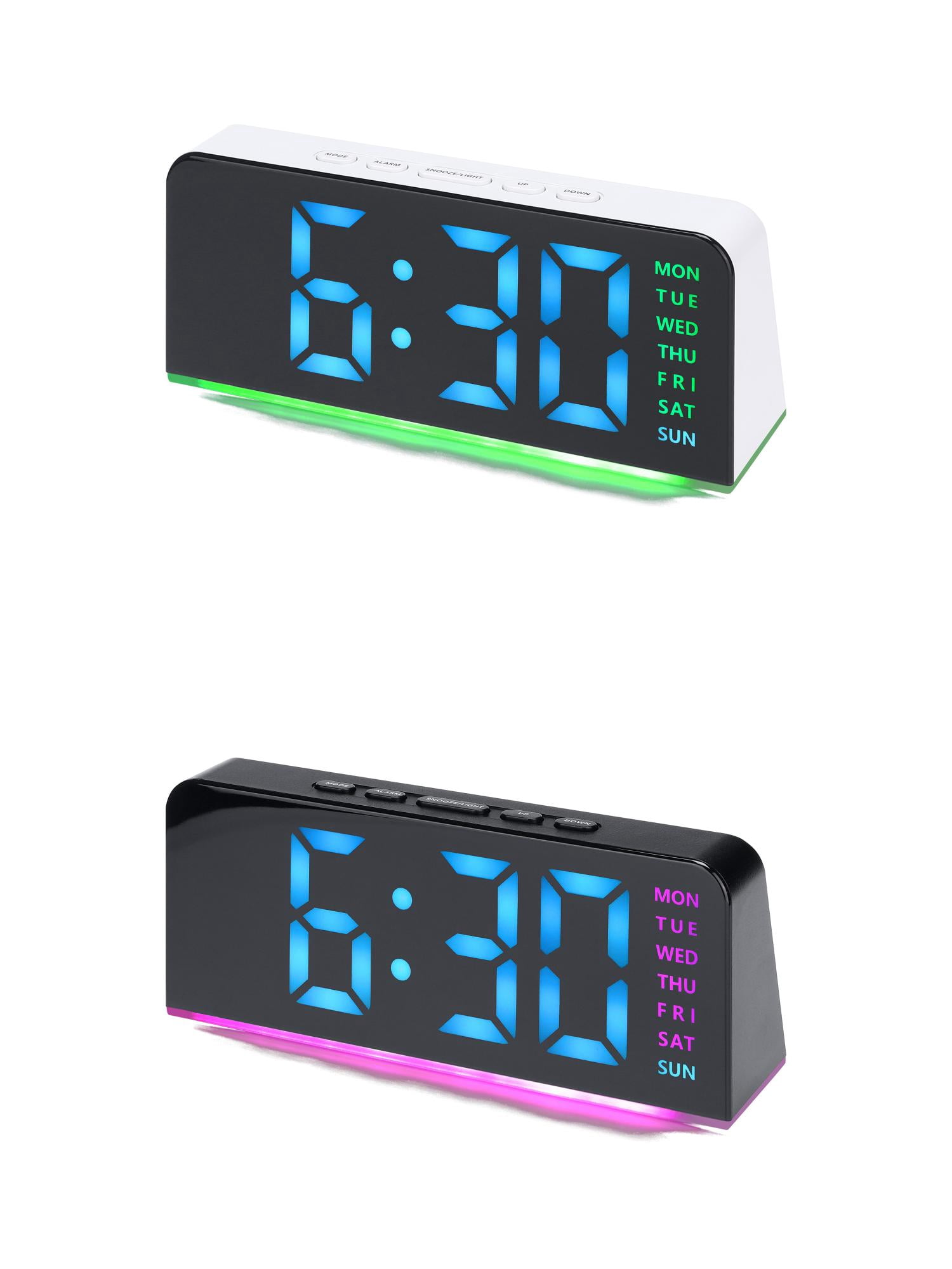 Unique Bargains 2 Pcs Digital Dual Alarm Clock for Bedroom Black Pink/White Green