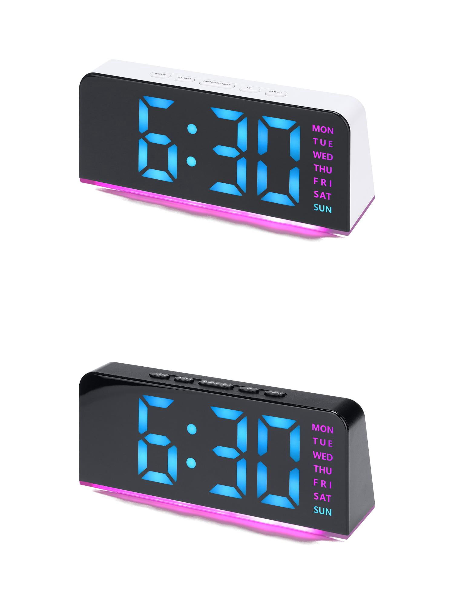 Unique Bargains 2 Pcs Digital Dual Alarm Clock for Bedroom Black Pink/White Pink
