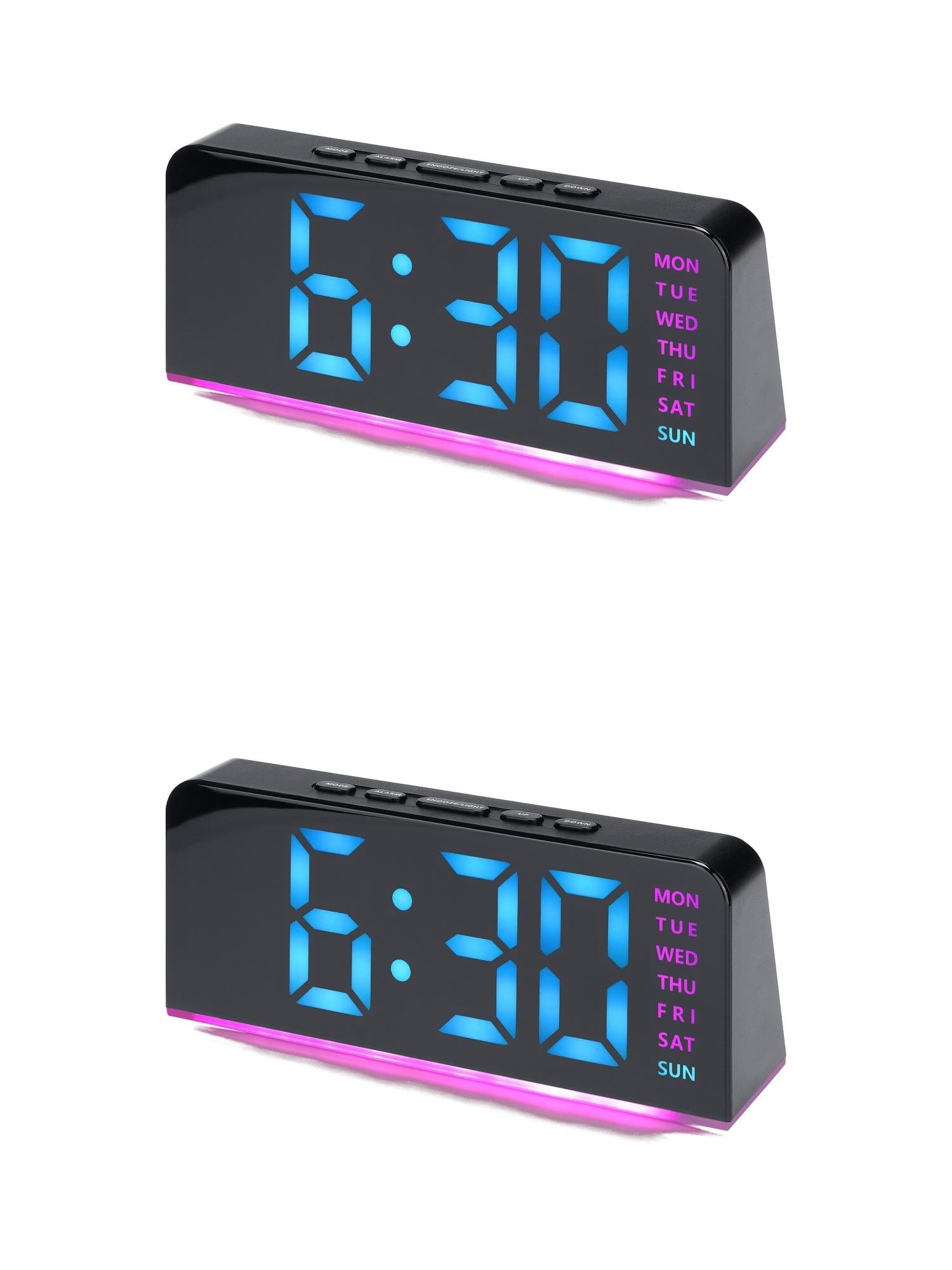 Unique Bargains 2 Pcs Digital Dual Alarm Clock for Bedroom Black Pink