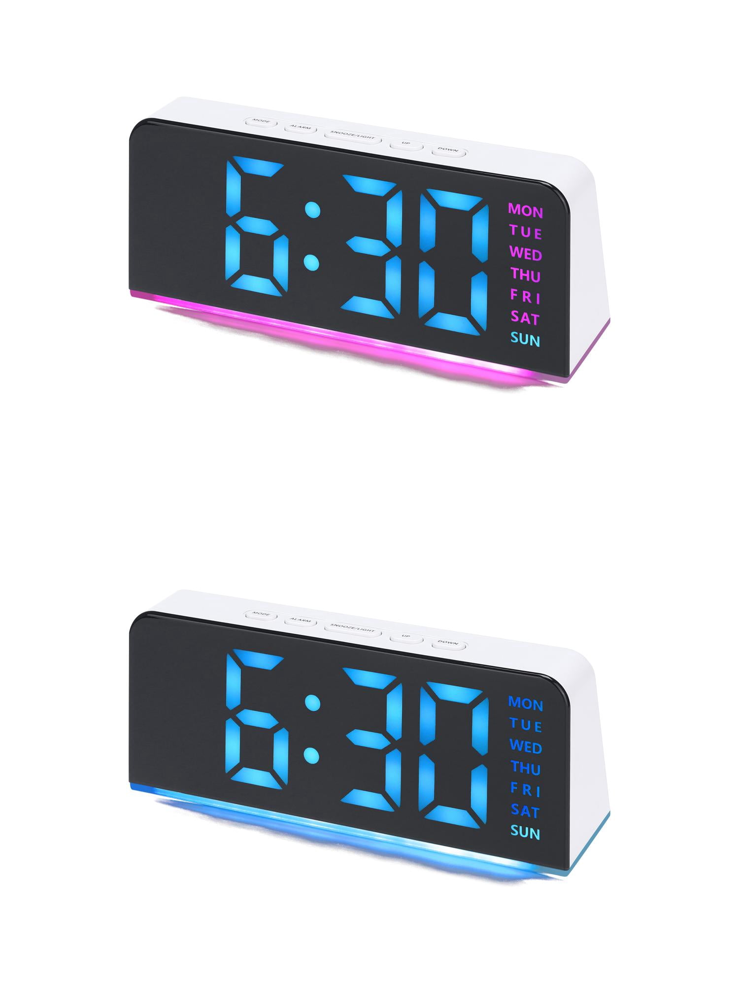 Unique Bargains 2 Pcs Digital Dual Alarm Clock for Bedroom White Blue/White Pink
