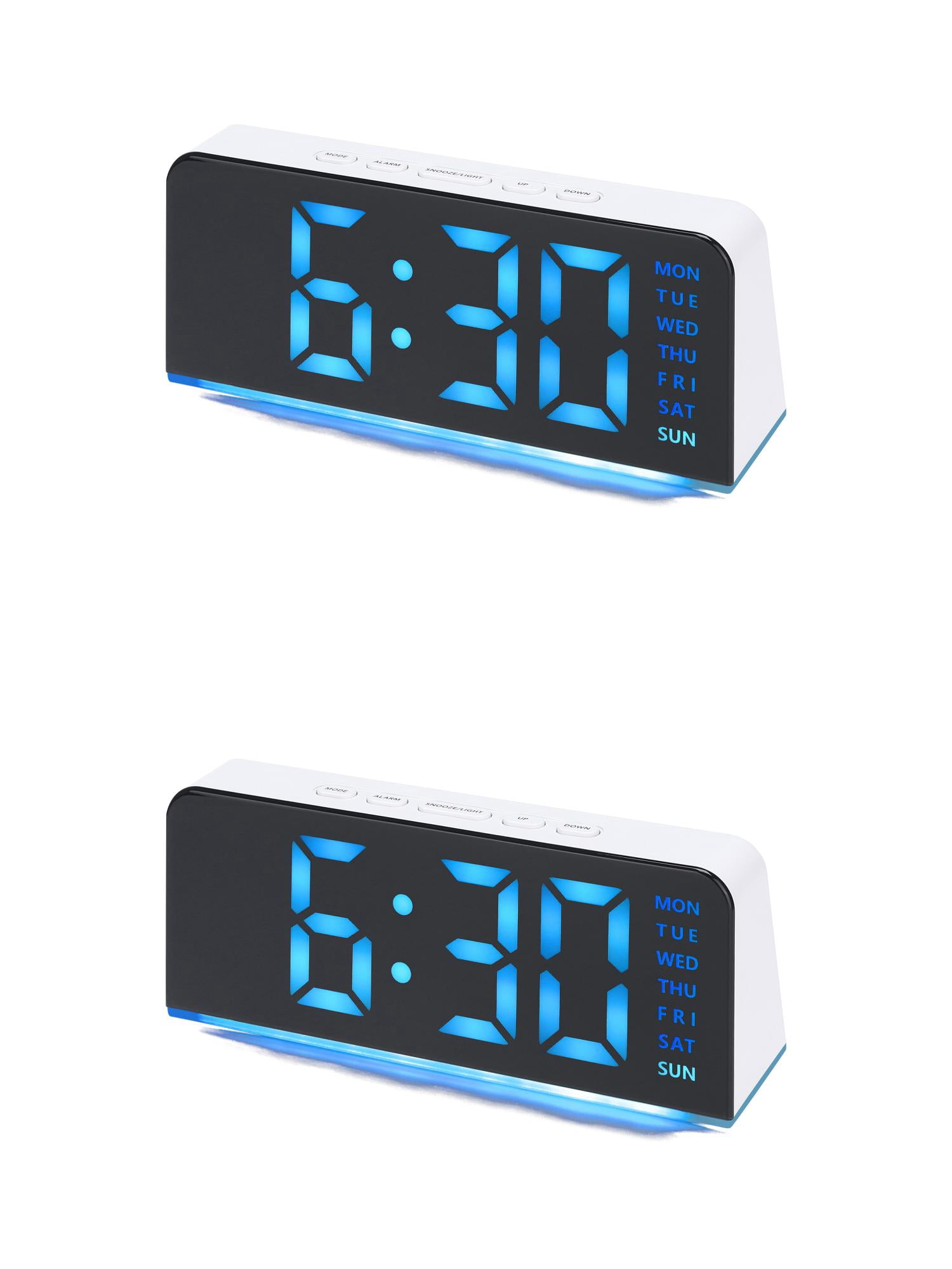 Unique Bargains 2 Pcs Digital Dual Alarm Clock for Bedroom White Blue