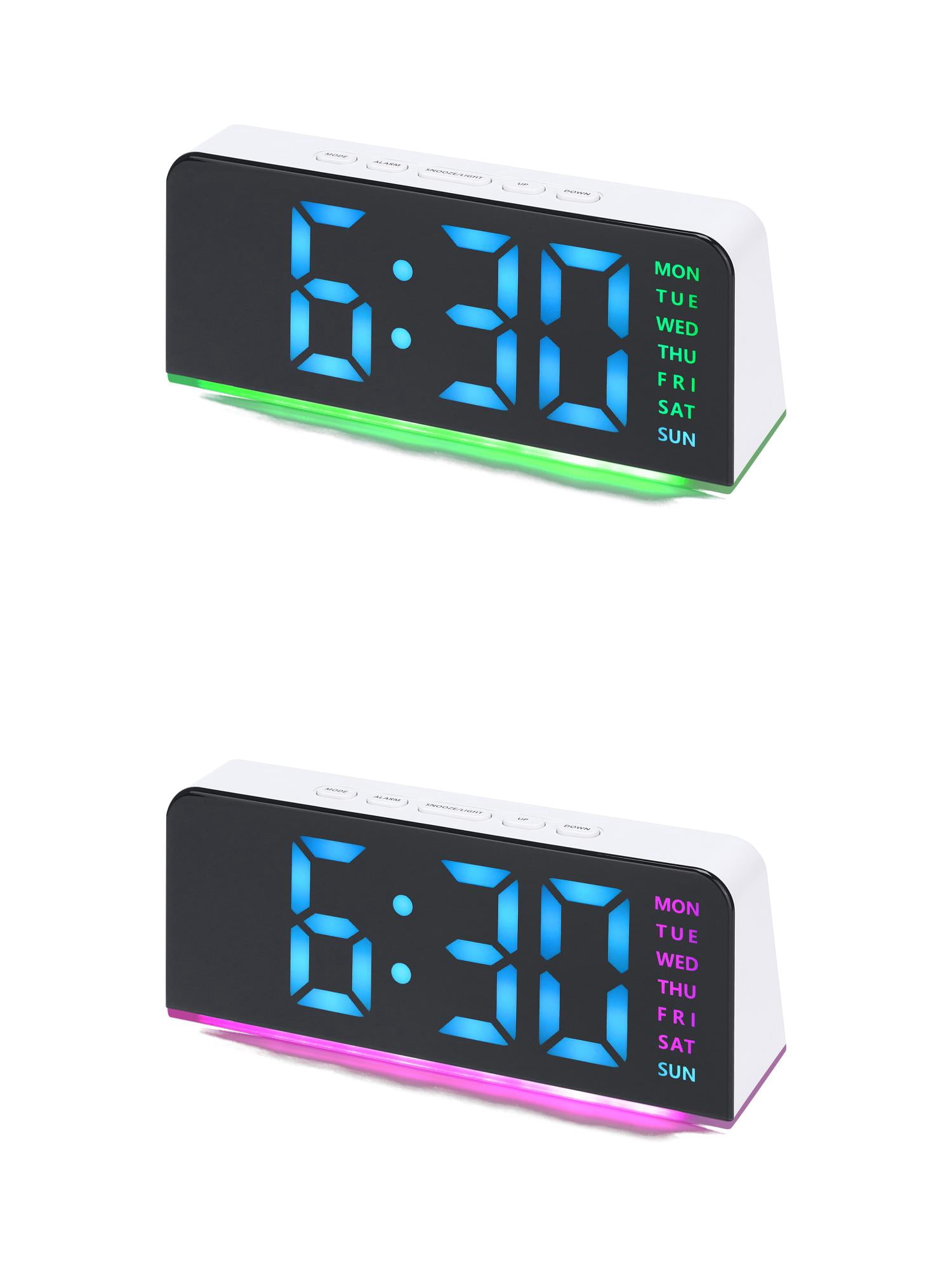 Unique Bargains 2 Pcs Digital Dual Alarm Clock for Bedroom White Green/White Pink