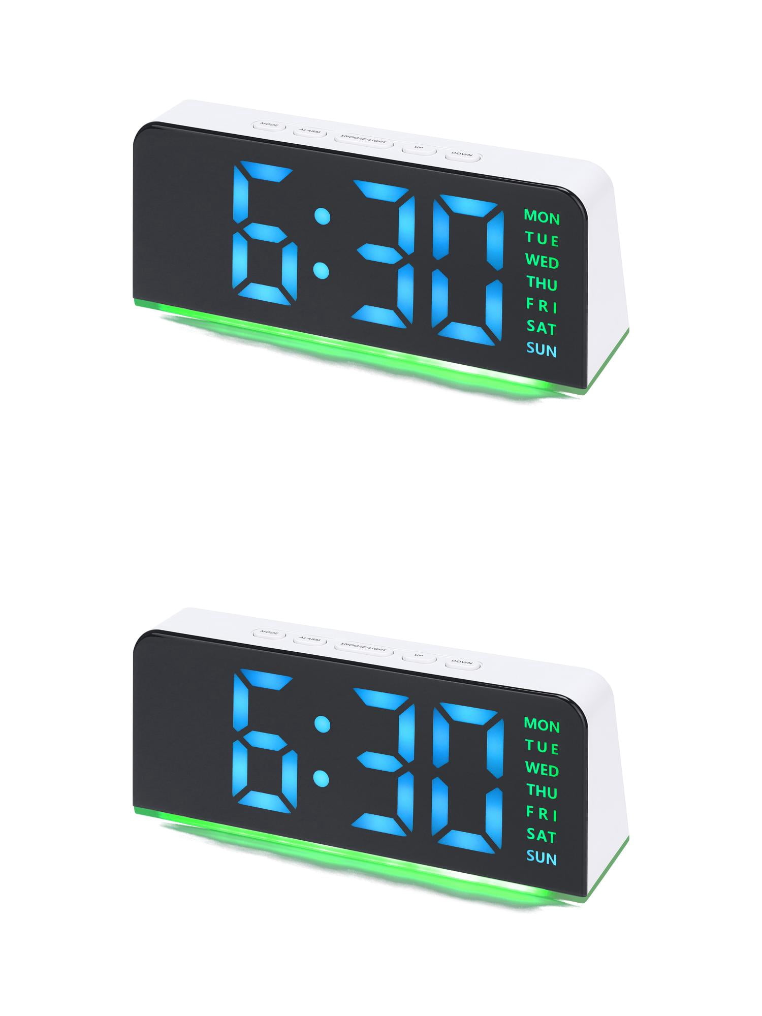 Unique Bargains 2 Pcs Digital Dual Alarm Clock for Bedroom White Green