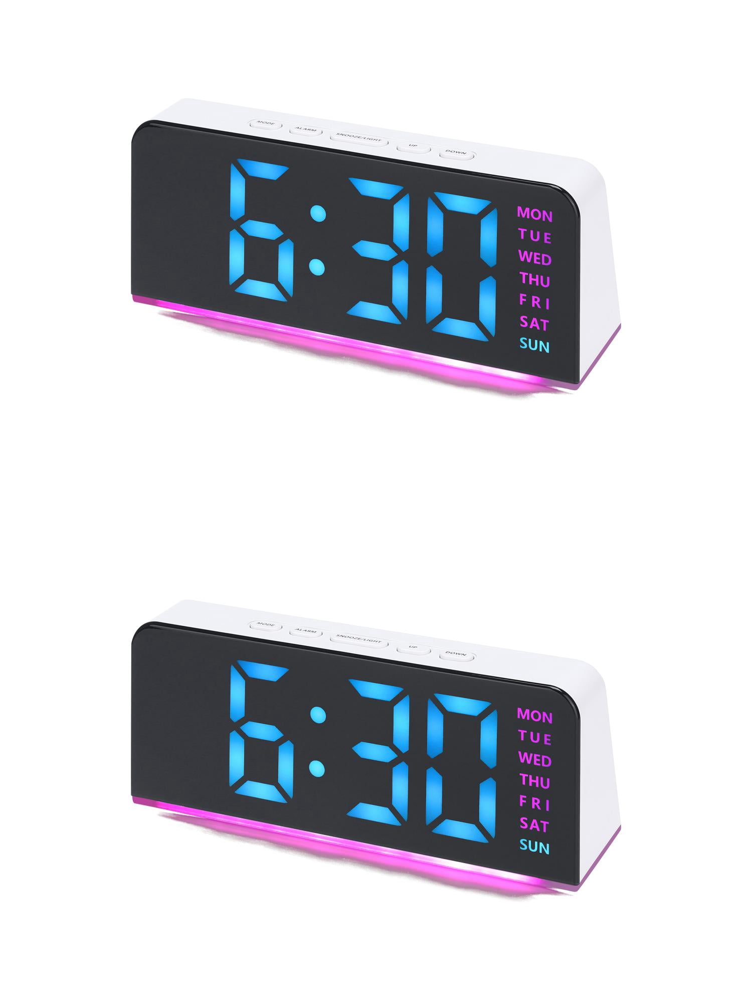 Unique Bargains 2 Pcs Digital Dual Alarm Clock for Bedroom White Pink