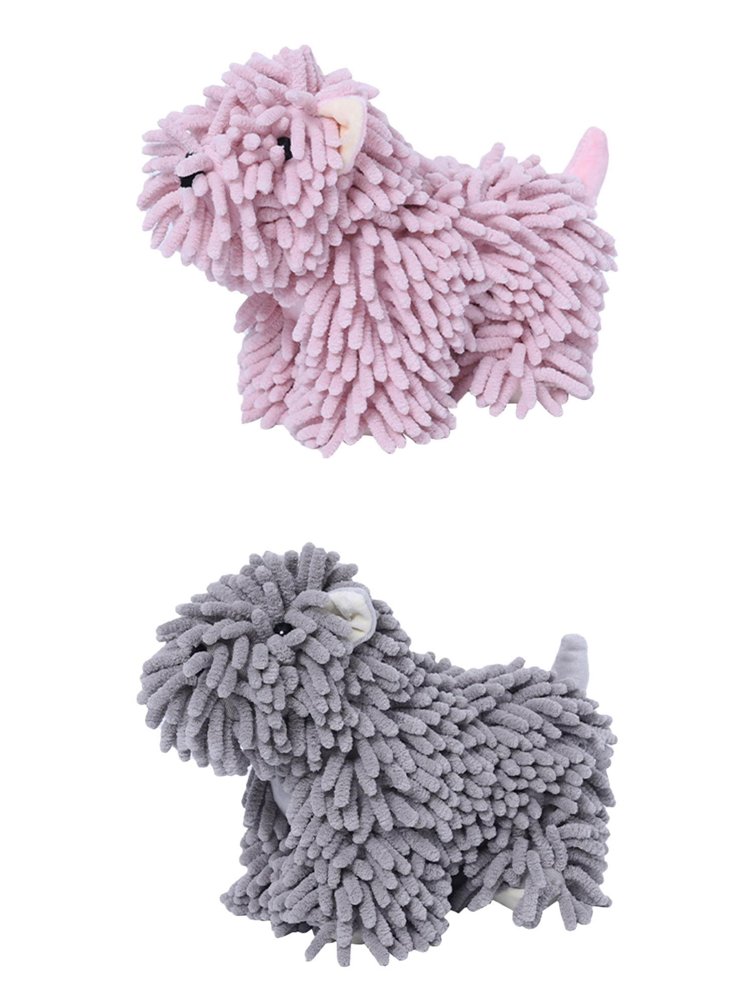 Unique Bargains 2 Pcs Dog Hand Towels 8" x 10" Grey/Pink