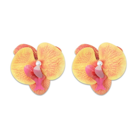 Unique Bargains 2 Pcs Duckbill Clip Phalaenopsis Faux Pearl Hair Clips for Women Caramel