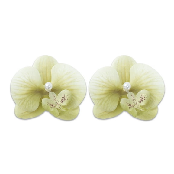 Unique Bargains 2 Pcs Duckbill Clip Phalaenopsis Faux Pearl Hair Clips for Women Green