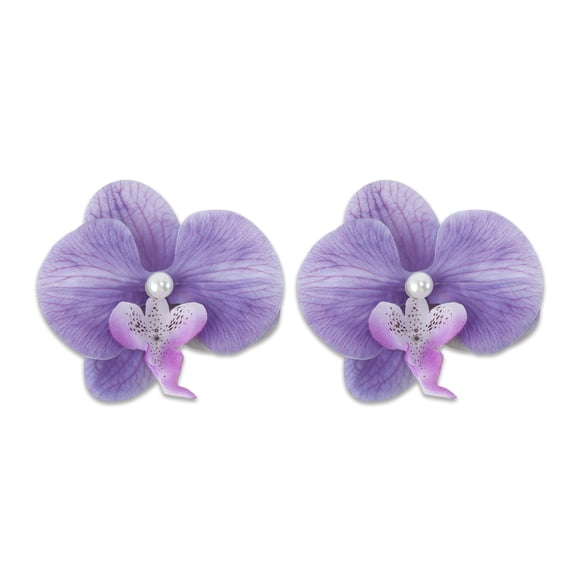 Unique Bargains 2 Pcs Duckbill Clip Phalaenopsis Faux Pearl Hair Clips for Women Ombre Purple