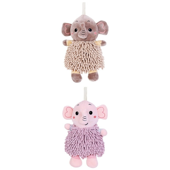 Unique Bargains 2 Pcs Elephant Hand Towel 7" x 11" Brown/Pink