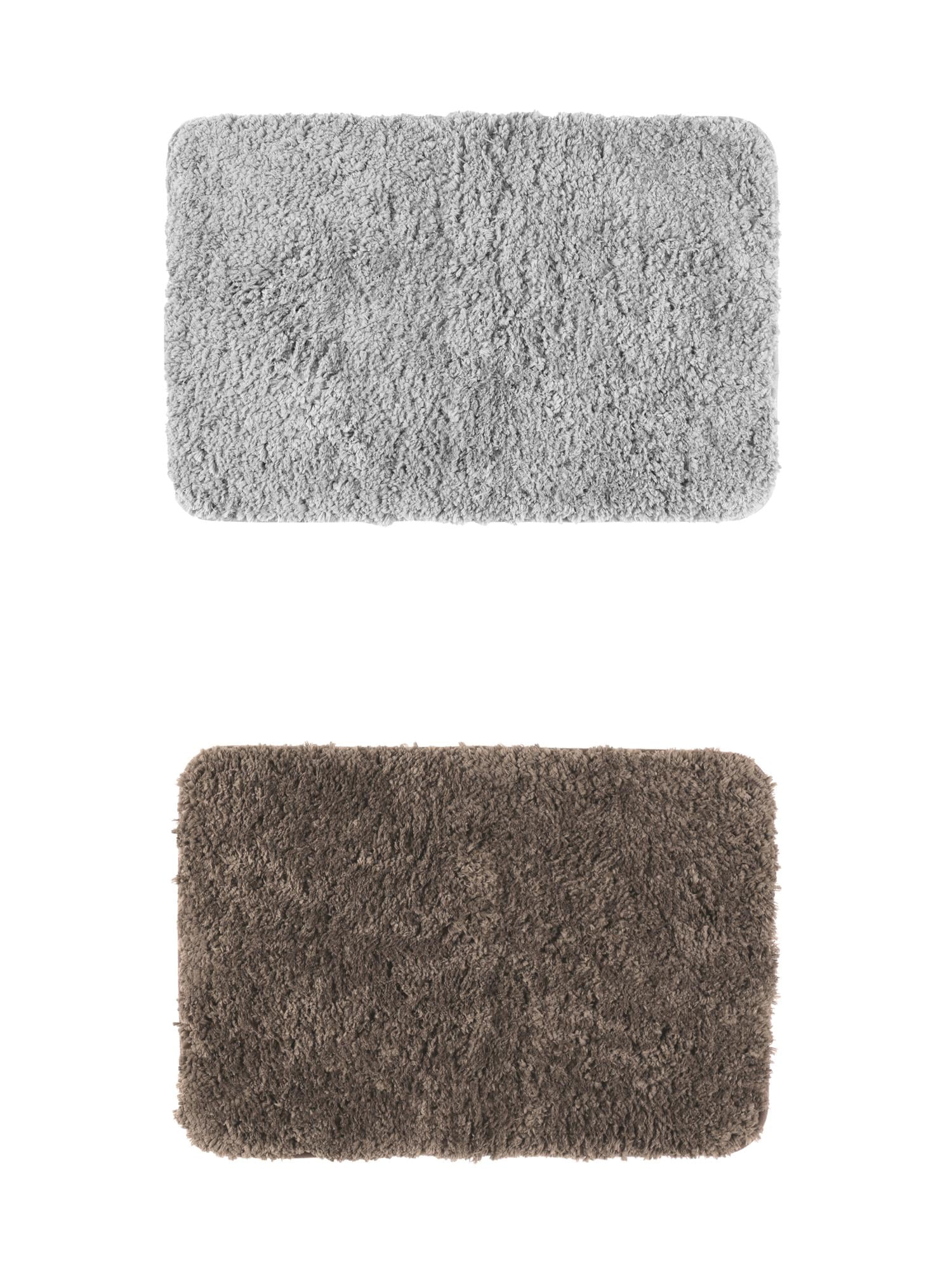 Unique Bargains 2 Pcs Extra Soft Thick Microfiber Non-Slip Plush Bath Mats Brown/Grey 16" x 24"