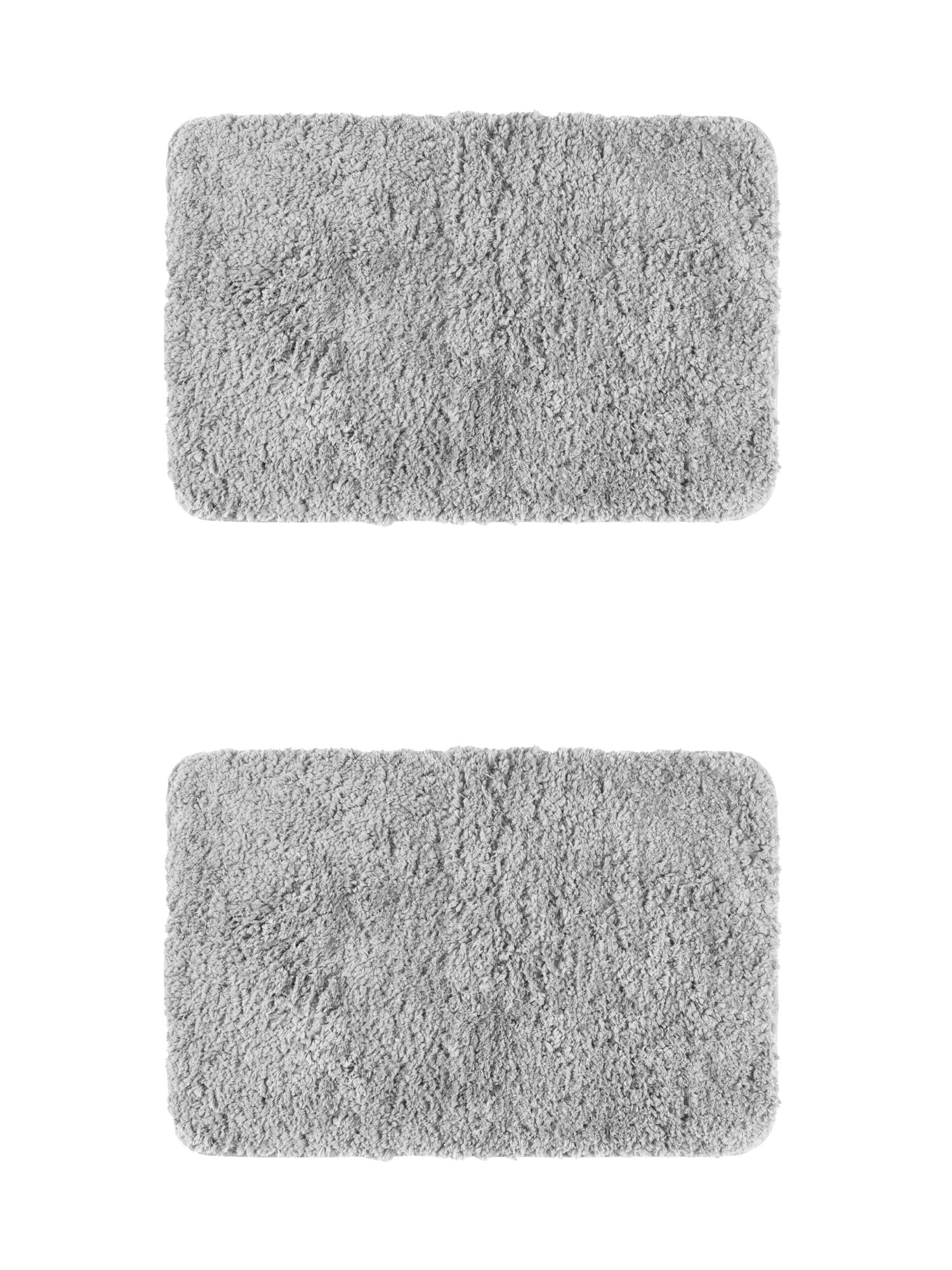 Unique Bargains 2 Pcs Extra Soft Thick Microfiber Non-Slip Plush Bath Mats Grey 16" x 24"