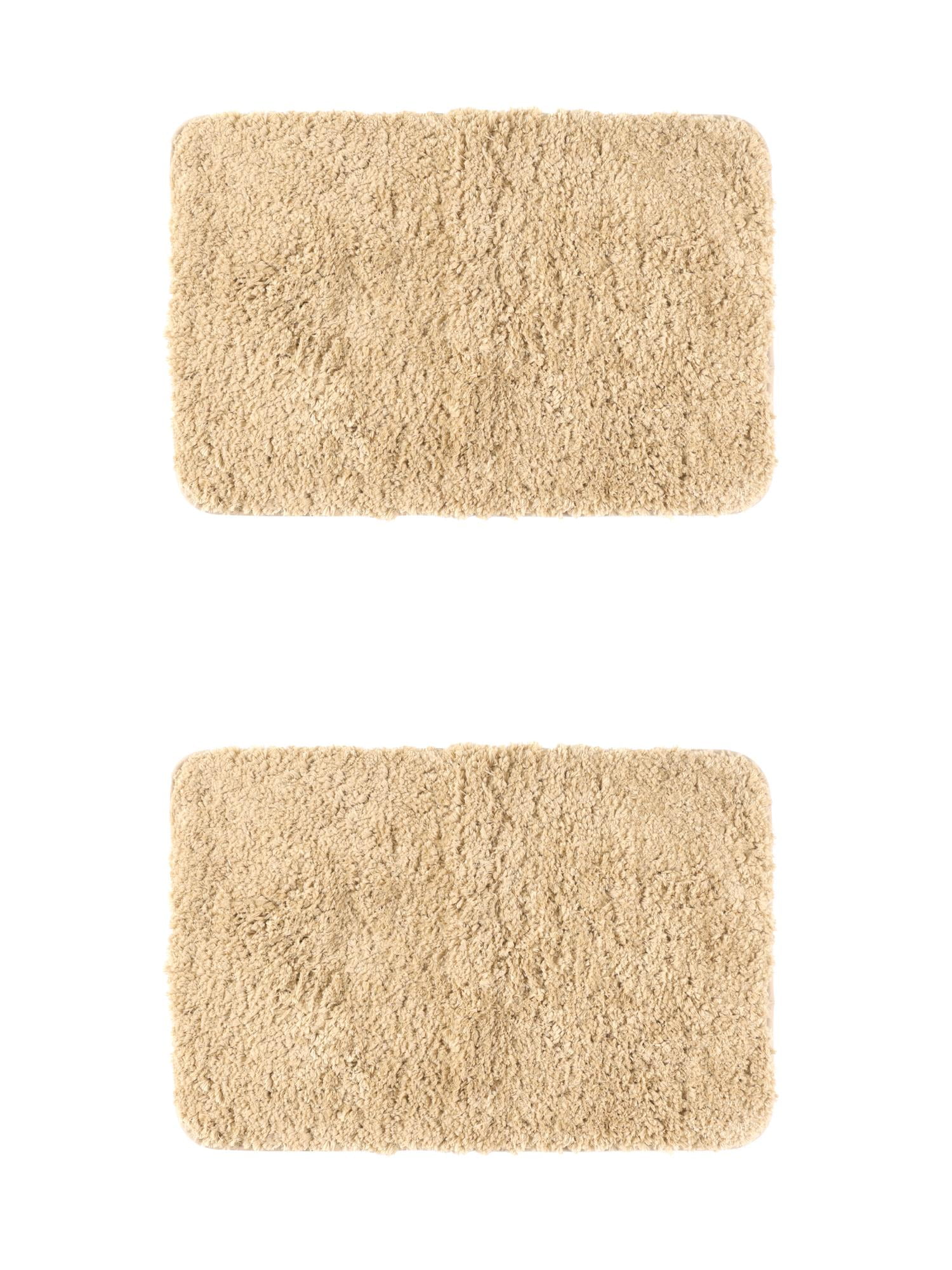 Unique Bargains 2 Pcs Extra Soft Thick Microfiber Non-Slip Plush Bath Mats Khaki 16" x 24"