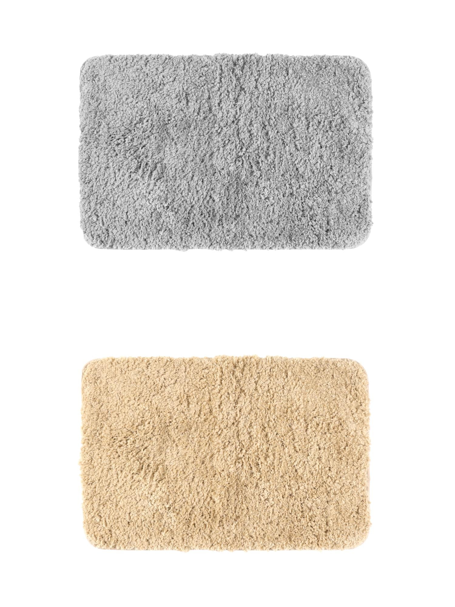 Unique Bargains 2 Pcs Extra Soft Thick Microfiber Non-Slip Plush Bath Mats Khaki/Grey 16" x 24"