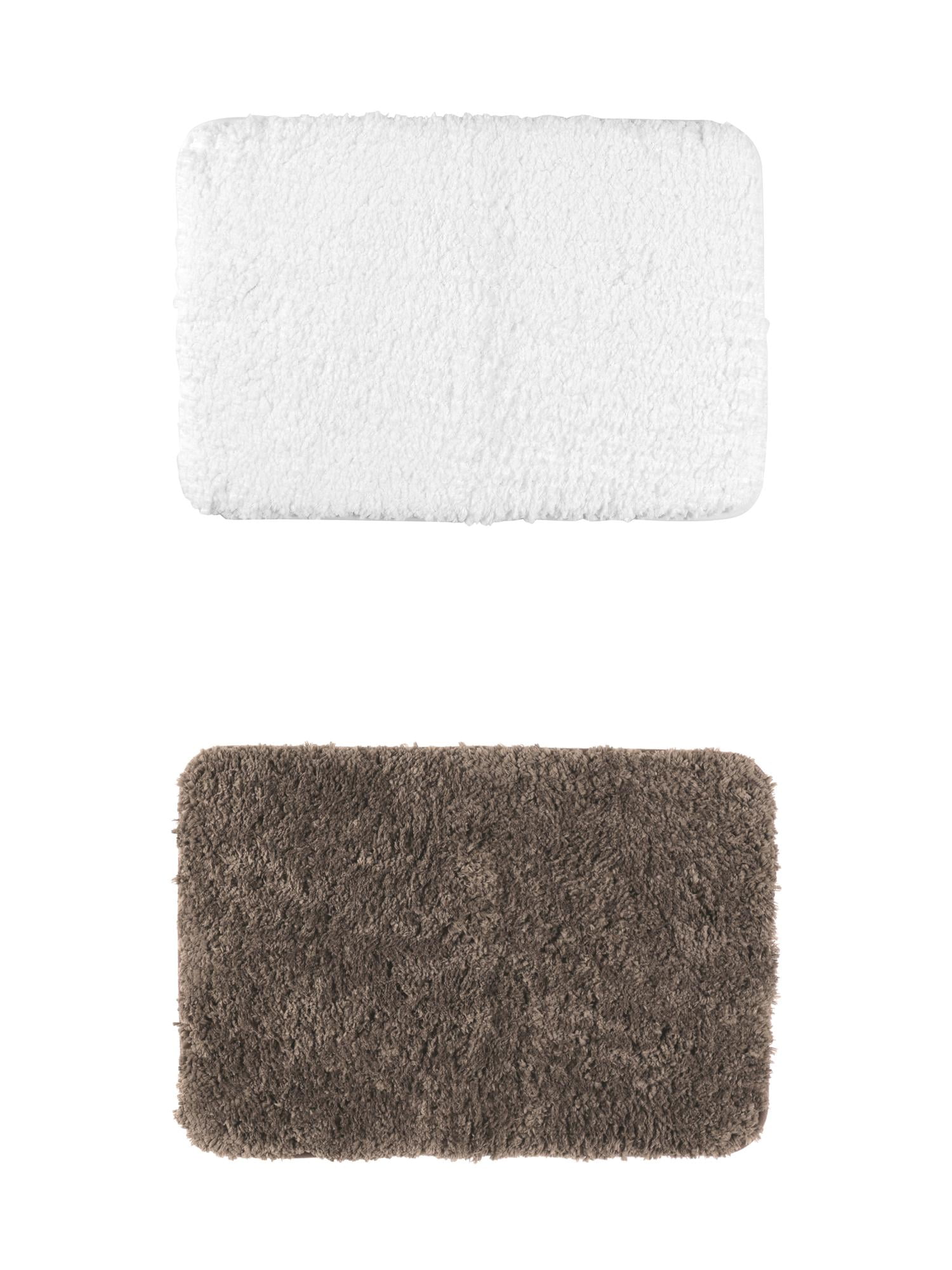 Unique Bargains 2 Pcs Extra Soft Thick Microfiber Non-Slip Plush Bath Mats White/Brown 16" x 24"