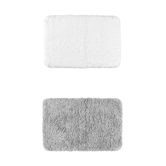 Unique Bargains 2 Pcs Extra Soft Thick Microfiber Non-Slip Plush Bath Mats White/Grey 16" x 24"