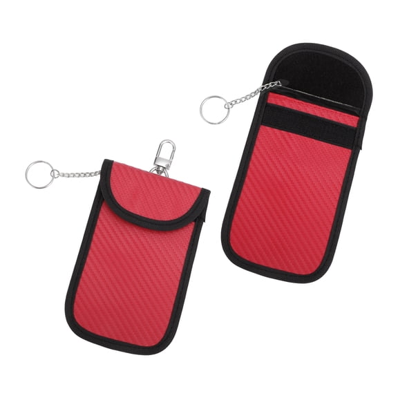 Unique Bargains 2 Pcs, Faraday Pouch, RFID Signal Blocking Bags Carbon Fiber Red with Hook