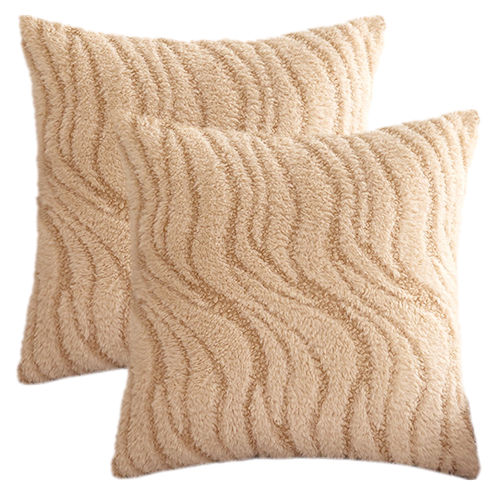 Unique Bargains 2 Pcs Farmhouse Plush Cushion Case Pillow Covers Khaki 18" x 18"