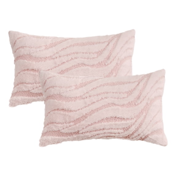 Unique Bargains 2 Pcs Farmhouse Plush Cushion Case Pillow Covers Pink 12" x 20"