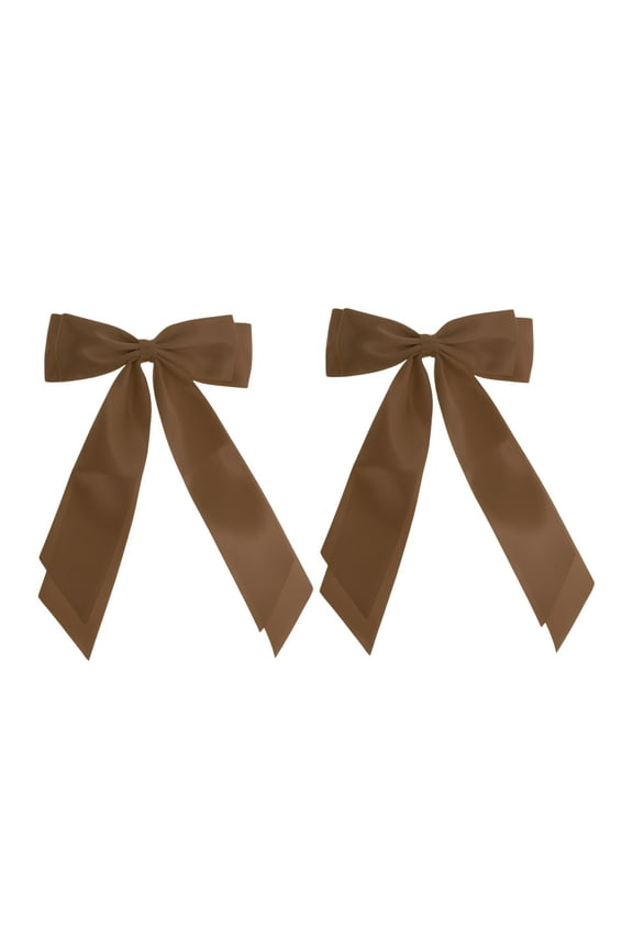 2 Pcs Fashion Double Ribbon Hair Clips Hairdo Clip Light Brown