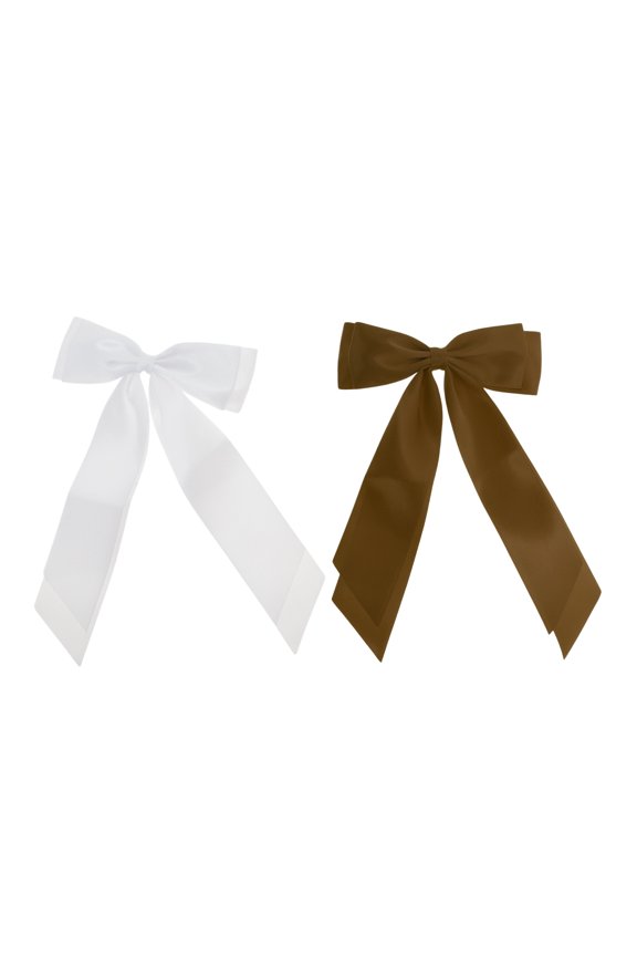 2 Pcs Fashion Double Ribbon Hair Clips Hairdo Clip White Dark Brown
