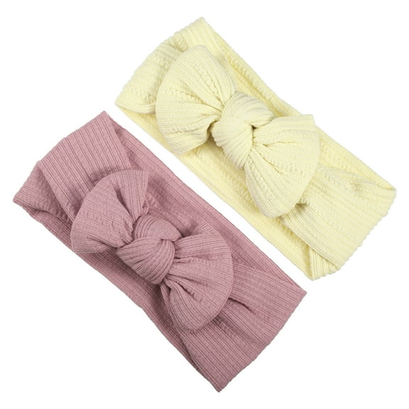 Unique Bargains 2 Pcs Fashion Stripe Bow Headbands for Girls 6.69"x2.95" Deep Pink Yellow