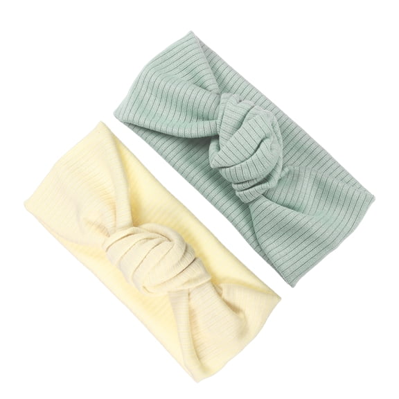 Unique Bargains 2 Pcs Fashion Stripe Headbands for Girls 6.69"x2.95" Beige Green 2 Pcs