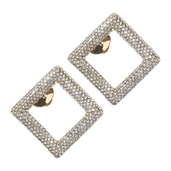 Unique Bargains 2 Pcs Faux Crystal Shoe Buckle Rhinestone Shoe Buckle Shoe Clips for Women 2.13"x2.13" Gold Tone