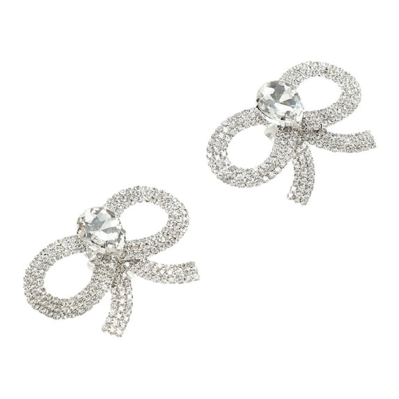 Unique Bargains 2 Pcs Faux Crystal Shoe Buckle Rhinestone Shoe Buckle Shoe Clips for Women 2.17"x1.57" Silver Tone