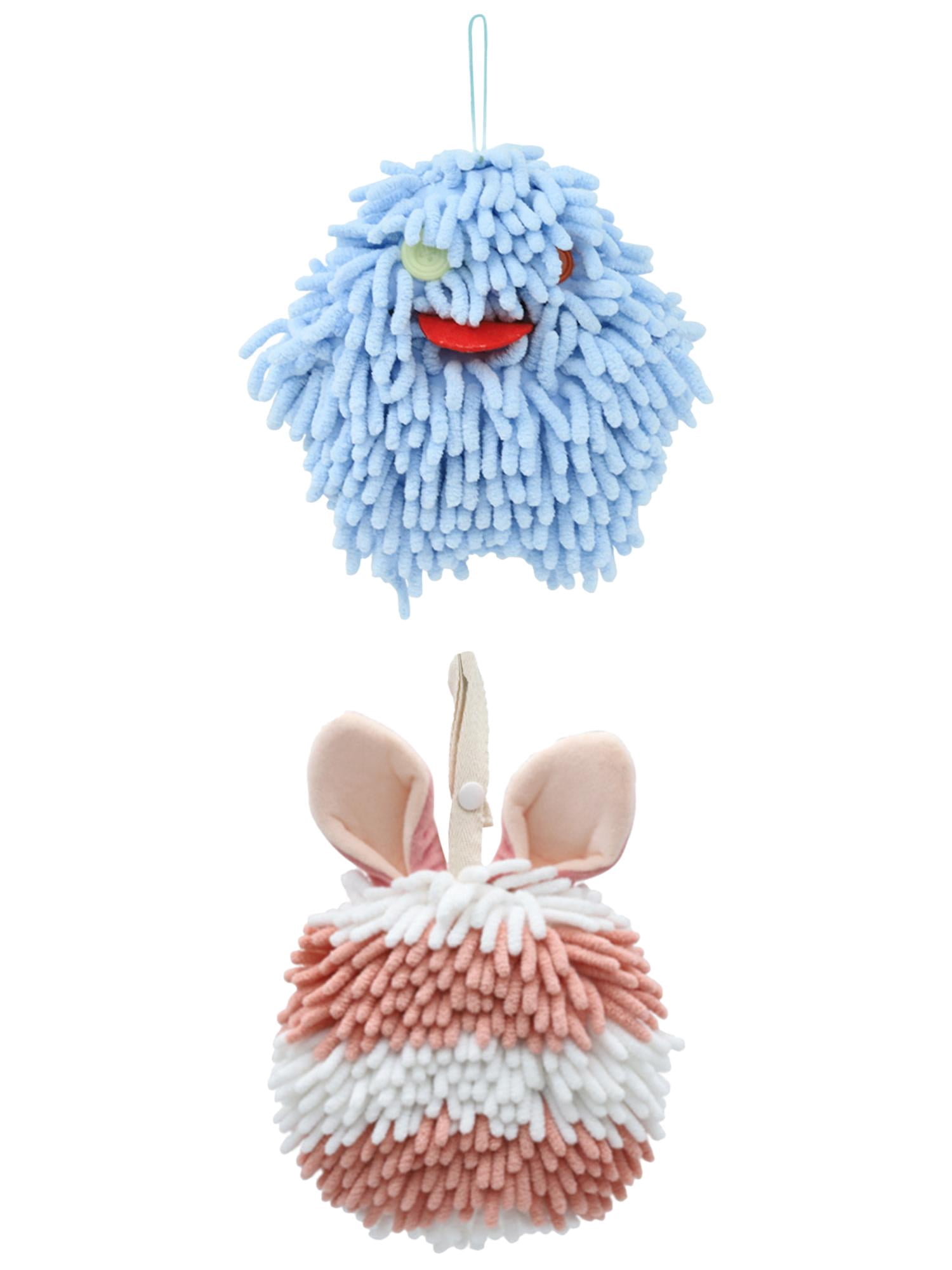 Unique Bargains 2 Pcs Fluffy Hand Towel 7" x 7" Blue Pink