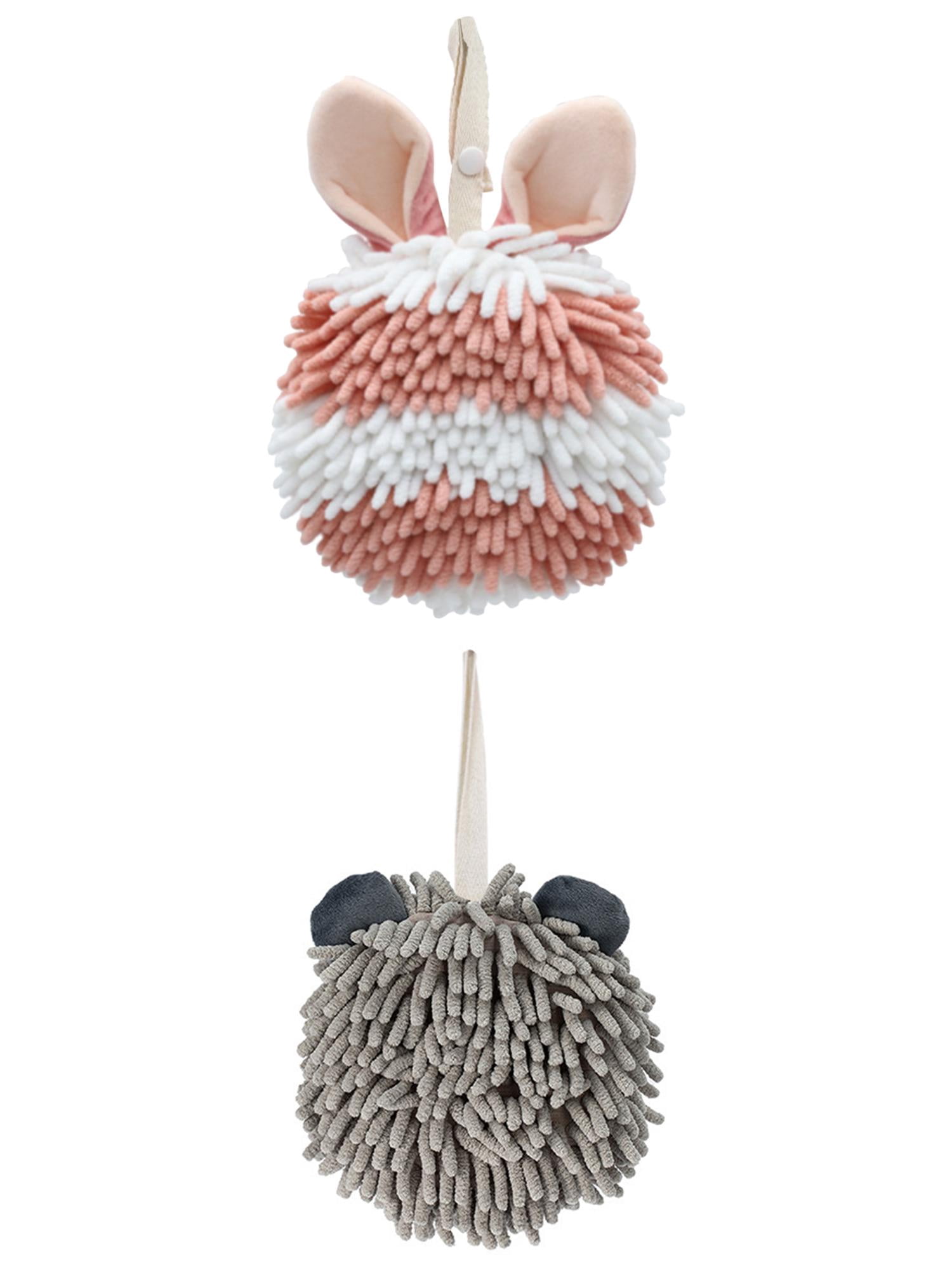 Unique Bargains 2 Pcs Fluffy Hand Towel 7" x 7" Grey Pattern 1 Pink