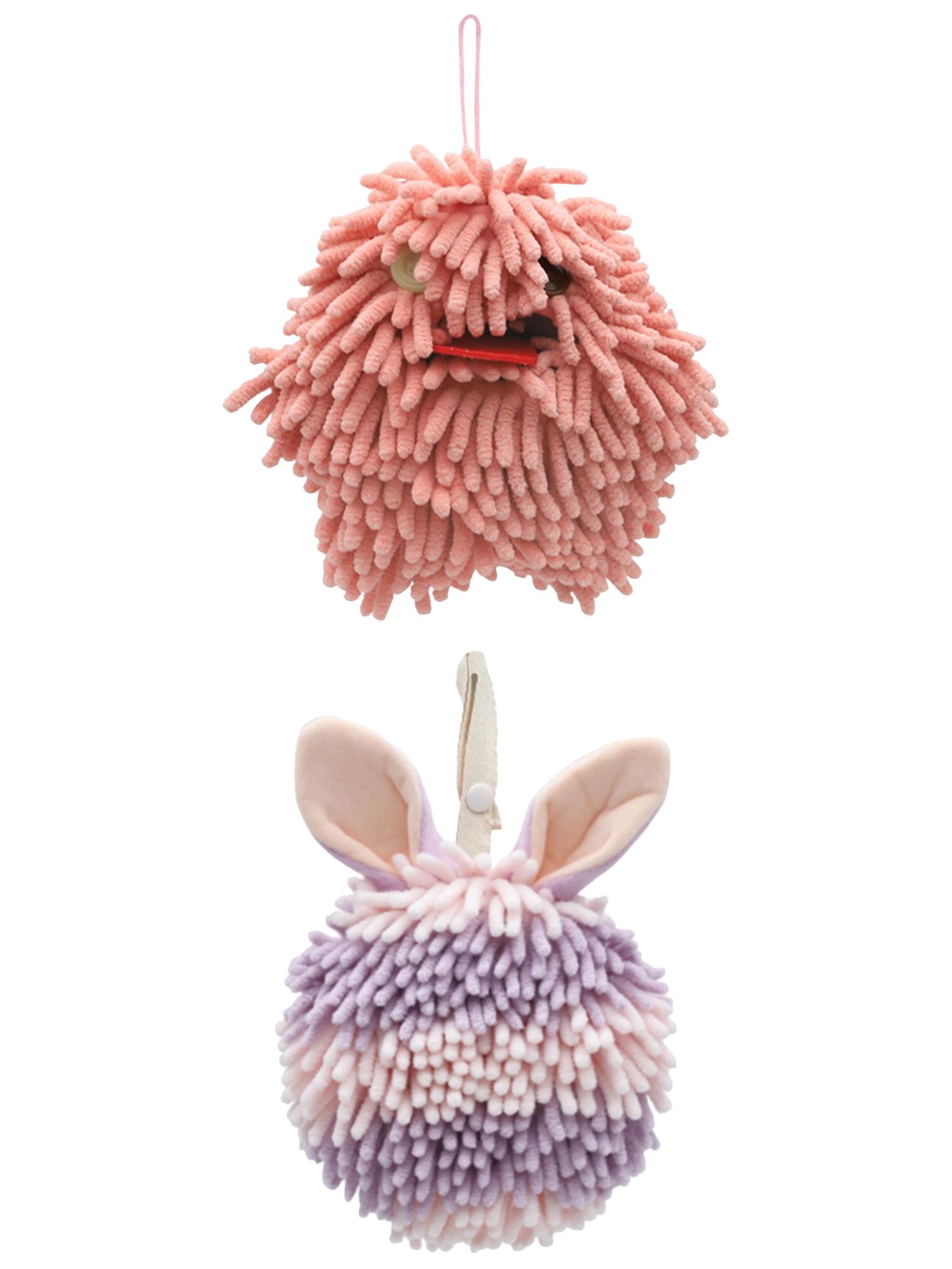 Unique Bargains 2 Pcs Fluffy Hand Towel 7" x 7" Pink Purple