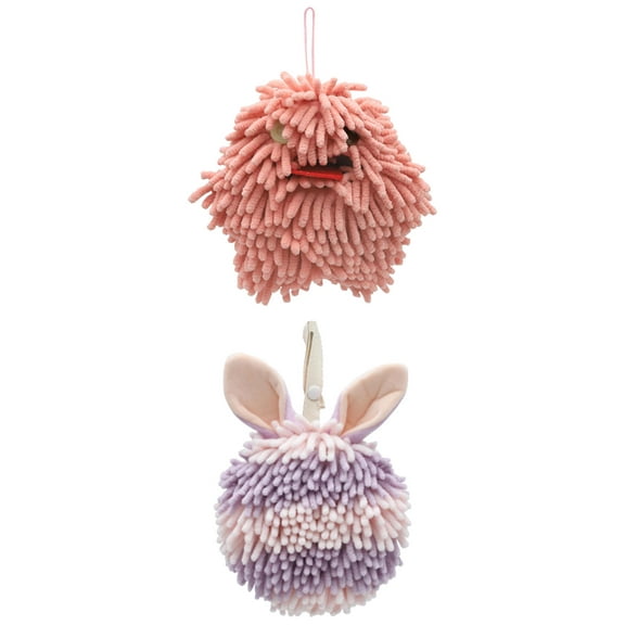 Unique Bargains 2 Pcs Fluffy Hand Towel 7" x 7" Pink Purple