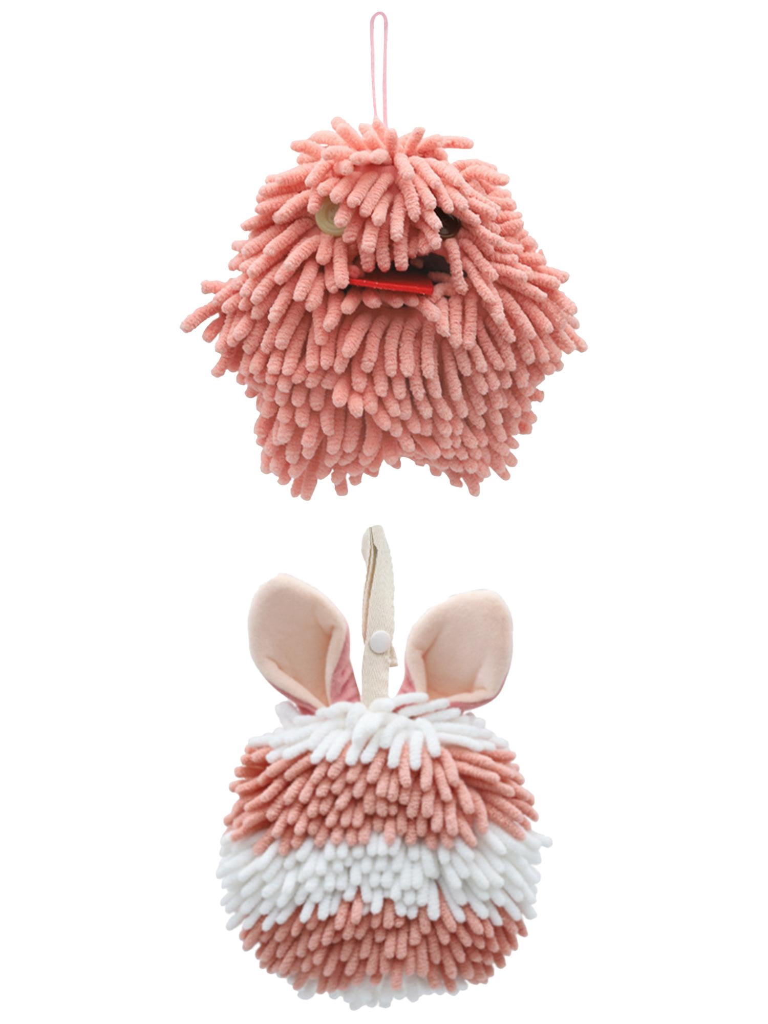 Unique Bargains 2 Pcs Fluffy Hand Towel 7" x 7" Pink