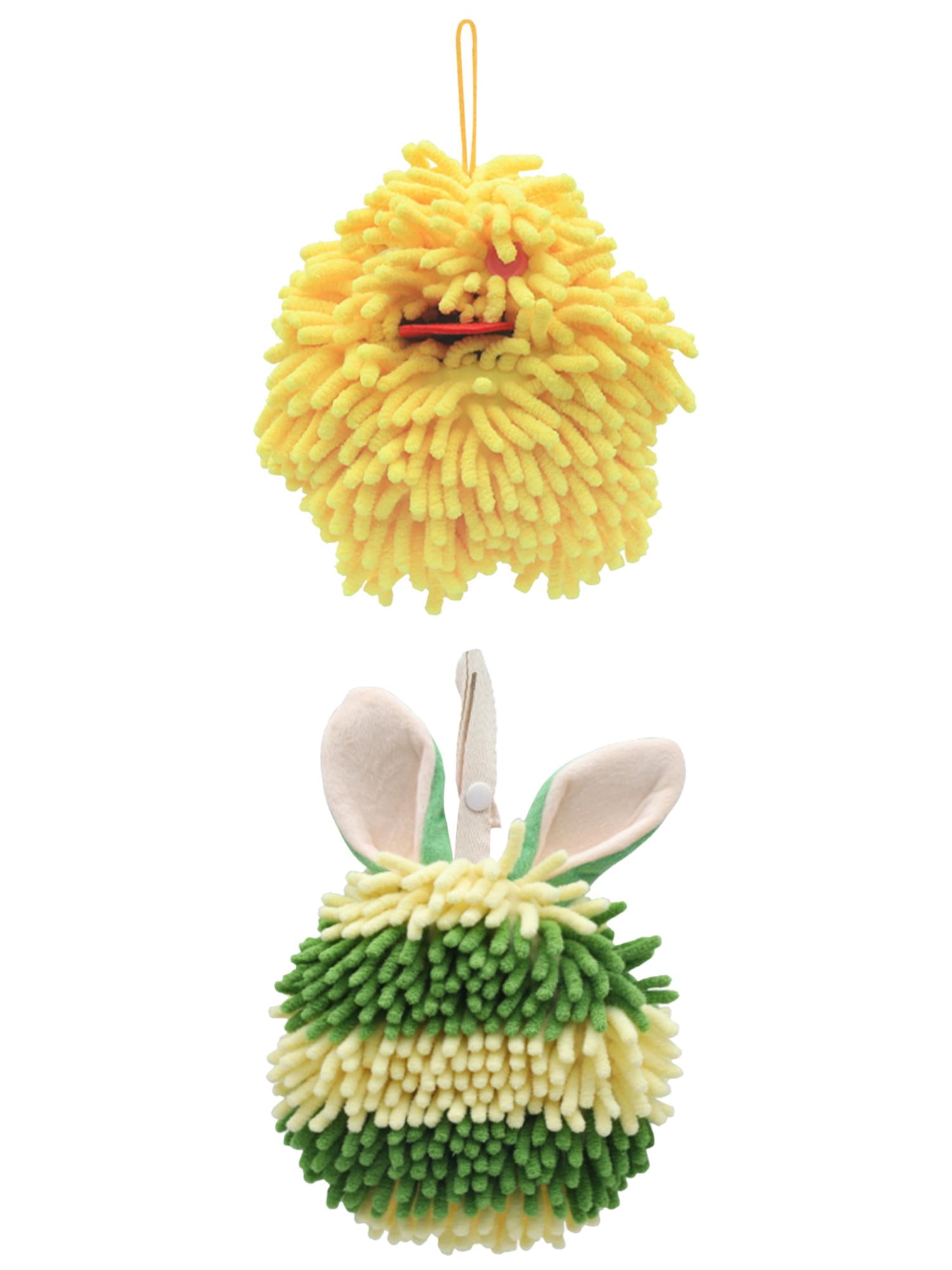 Unique Bargains 2 Pcs Fluffy Hand Towel 7" x 7" Yellow Green