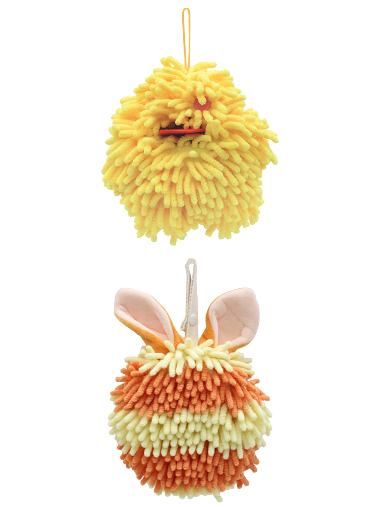 Unique Bargains 2 Pcs Fluffy Hand Towel 7" x 7" Yellow Orange