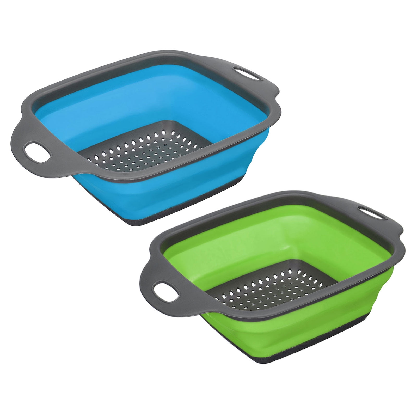 Unique Bargains 2 Pcs Foldable Silicone Strainer for Pasta Veggies Fruits Blue Green