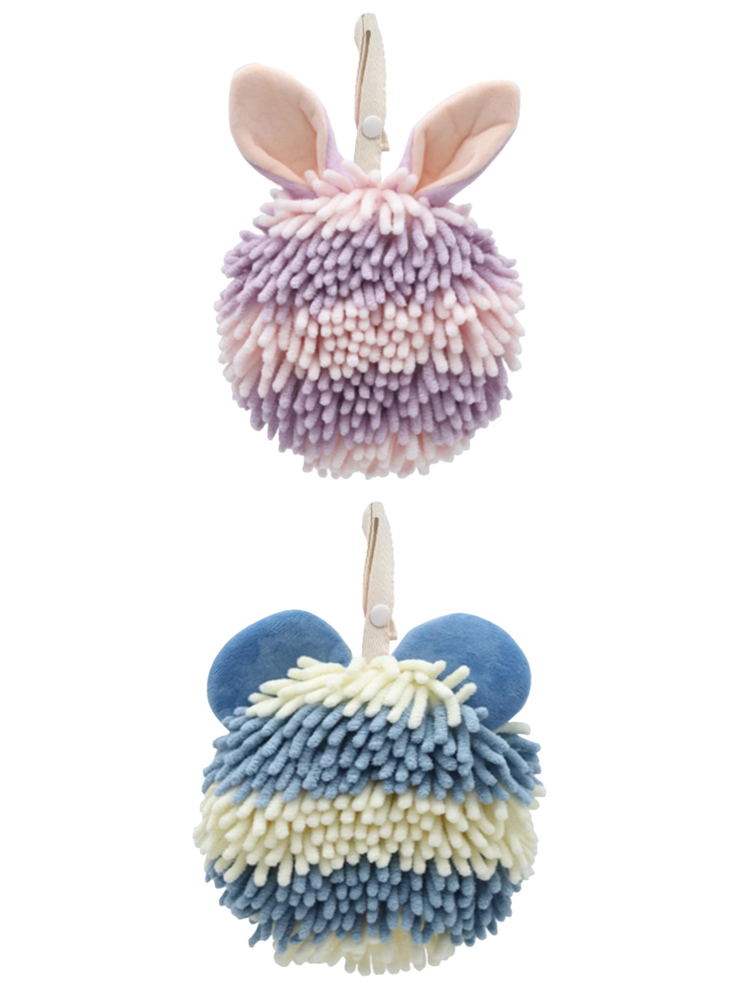 Unique Bargains 2 Pcs Fuzzy Ball Absorbent Chenille Hand Towels 7" x 7" Blue/Purple