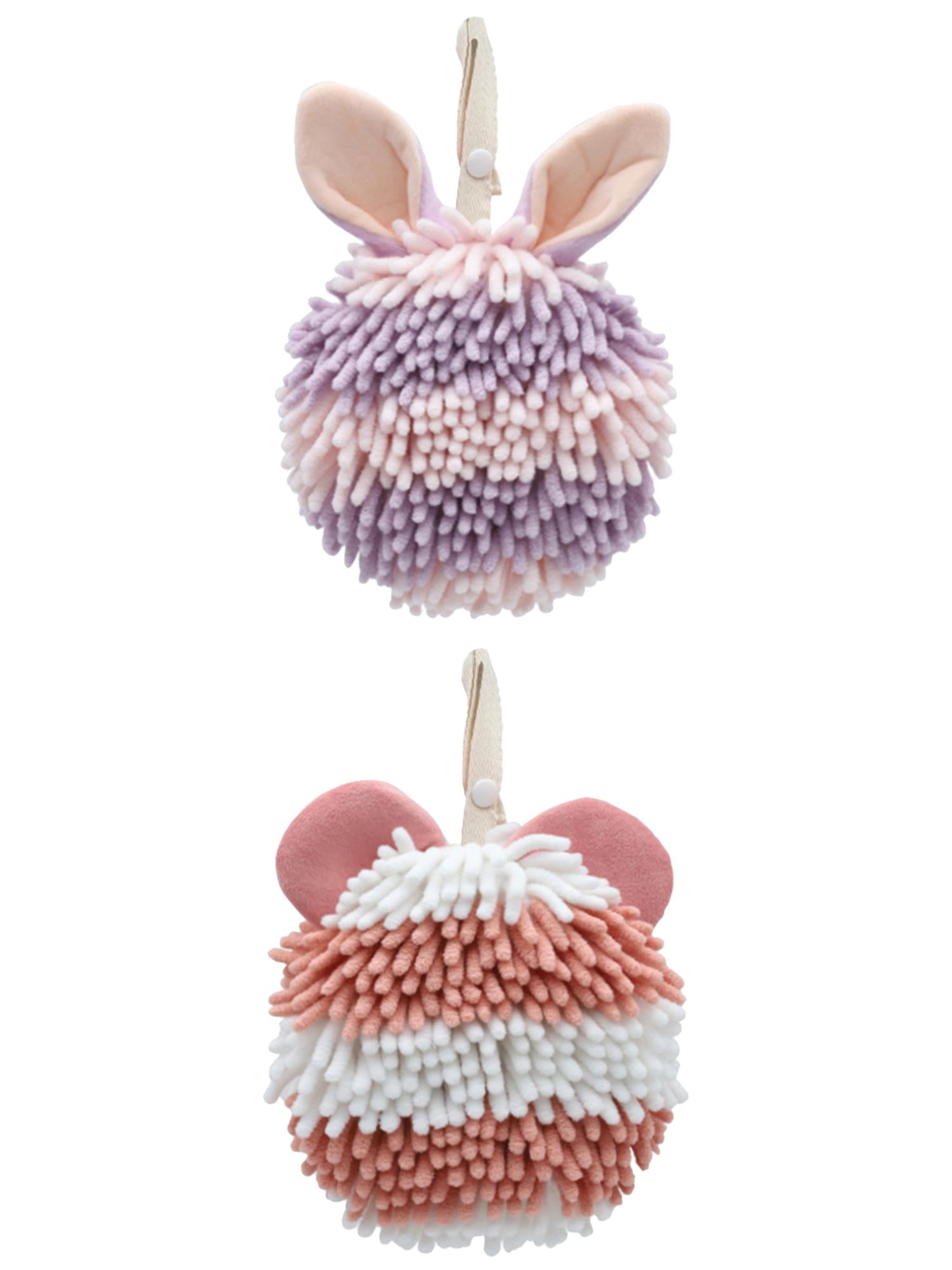 Unique Bargains 2 Pcs Fuzzy Ball Absorbent Chenille Hand Towels 7" x 7" Pink/Purple