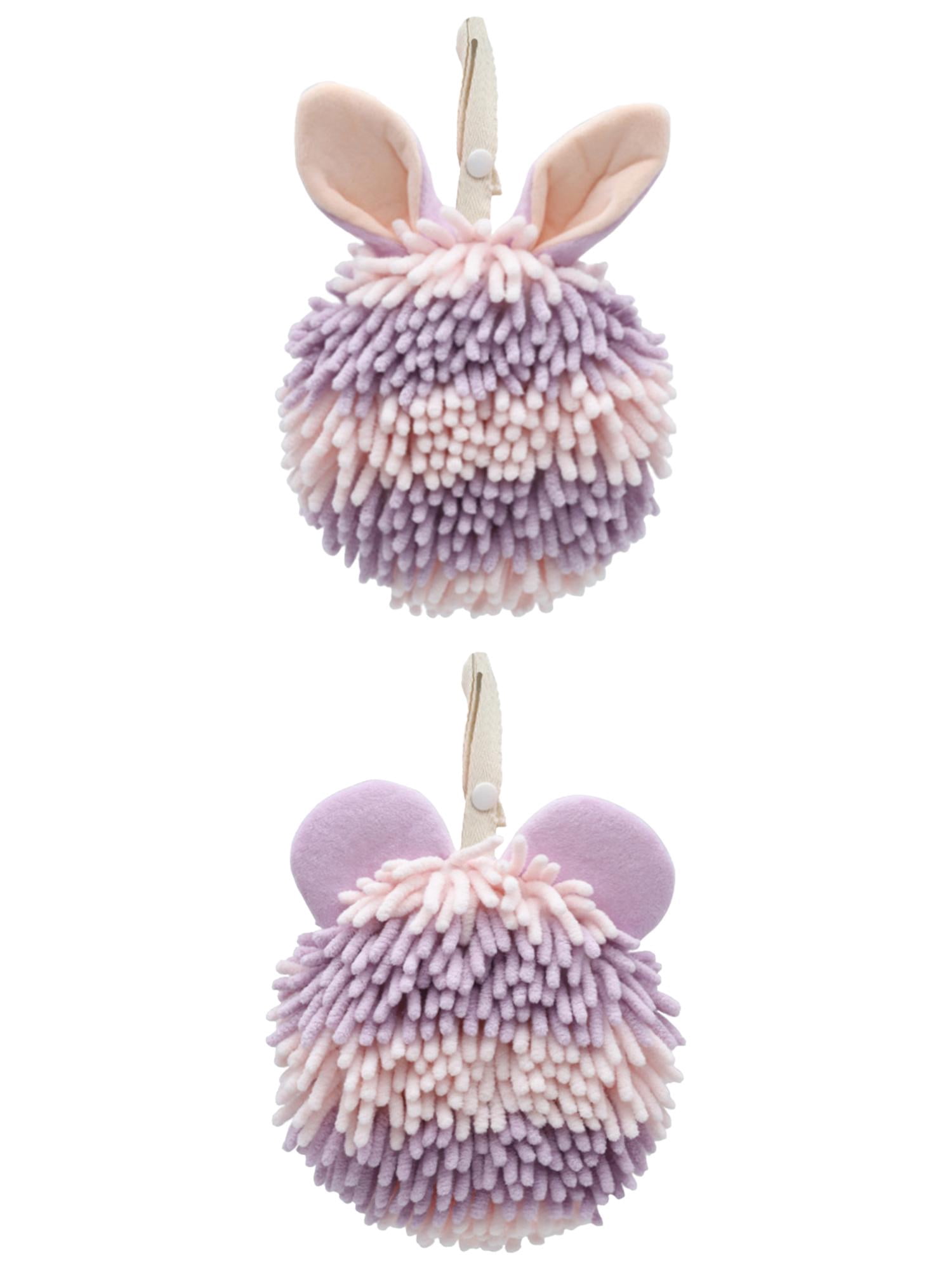 Unique Bargains 2 Pcs Fuzzy Ball Absorbent Chenille Hand Towels 7" x 7" Purple