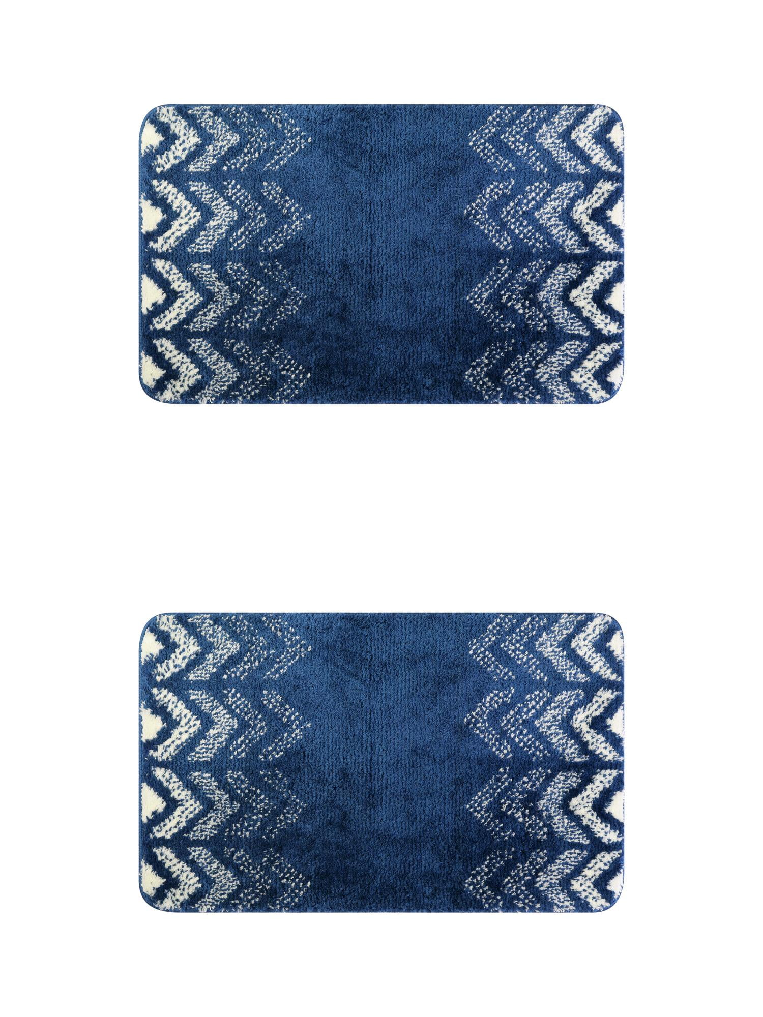 Unique Bargains 2 Pcs Geometric Patterns Bathroom Mats Absorbent Non-Slip Bath Rugs Blue 16" x 24"/20" x 32"