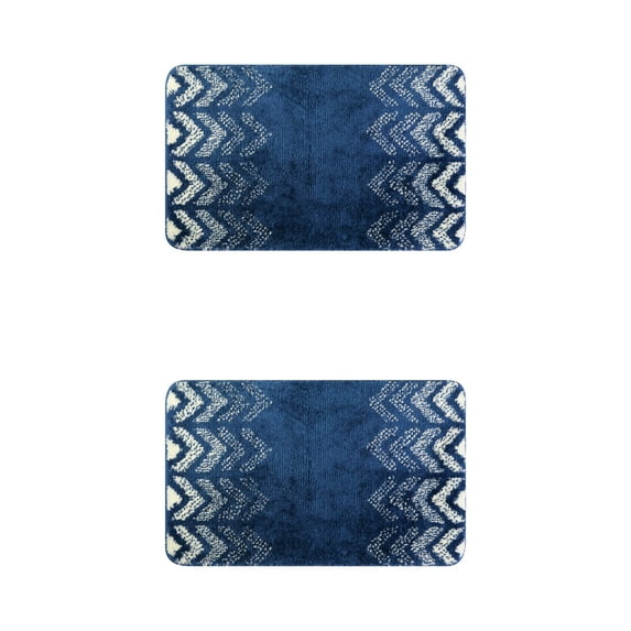 Unique Bargains 2 Pcs Geometric Patterns Bathroom Mats Absorbent Non-Slip Bath Rugs Blue 16" x 24"/20" x 32"
