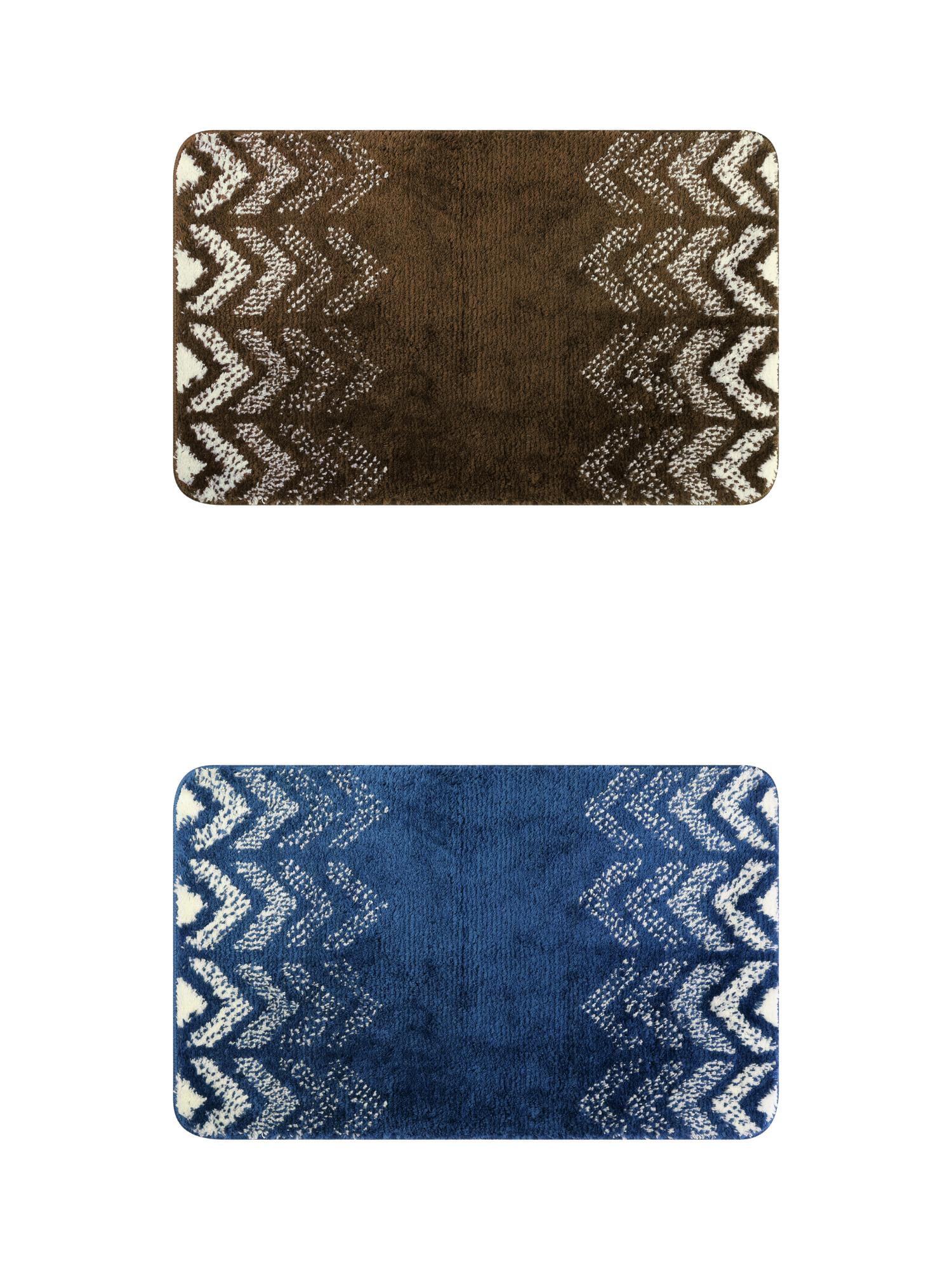 Unique Bargains 2 Pcs Geometric Patterns Bathroom Mats Absorbent Non-Slip Bath Rugs Brown/Blue 16" x 24"