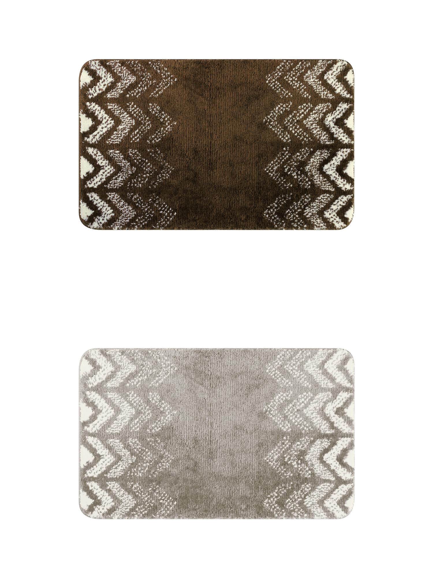 Unique Bargains 2 Pcs Geometric Patterns Bathroom Mats Absorbent Non-Slip Bath Rugs Brown/Grey 20" x 32"