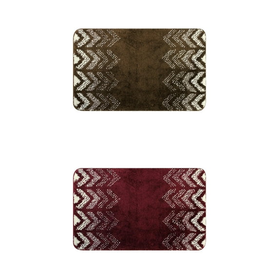 Unique Bargains 2 Pcs Geometric Patterns Bathroom Mats Absorbent Non-Slip Bath Rugs Brown/Red 20" x 32"